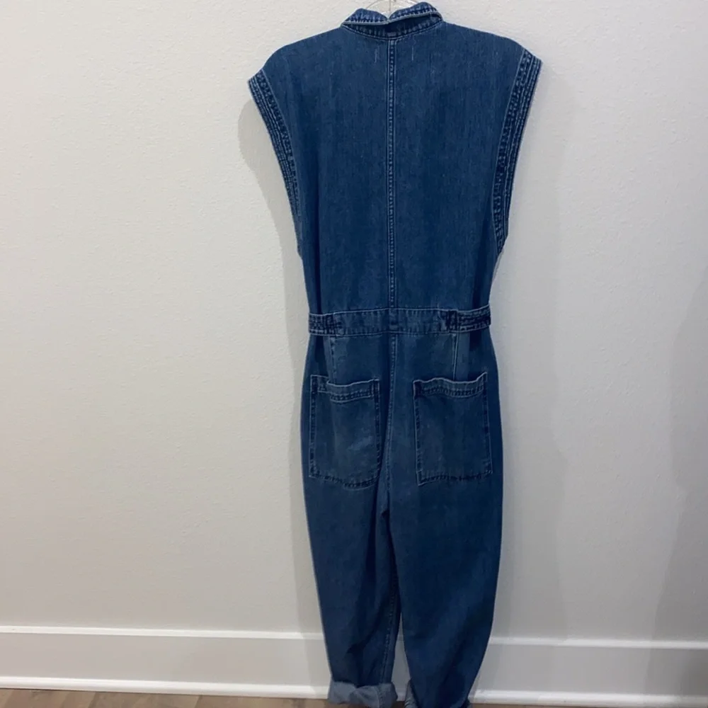 Free People Blue Denim Jumpsuit with Collared Neckline - Picture 2 of 6